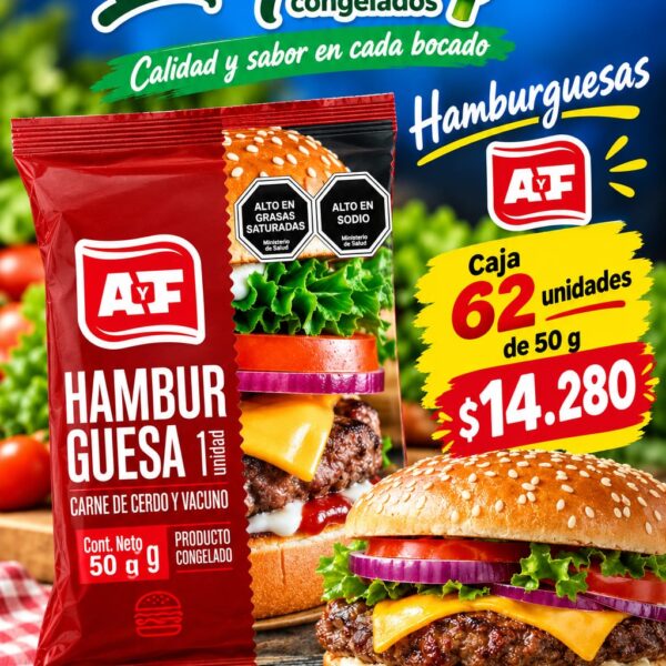 Hamburguesa Cerdo Y Vacuno AYF 62 Unidades *50 gramos